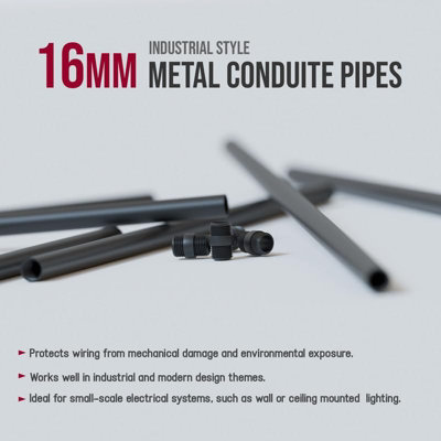 2 Pcs Industrial Pipe Lighting 16mm Female Threaded 500mm Black Metal ...