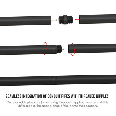 2 Pcs Industrial Pipe Lighting 16mm Female Threaded 500mm Black Metal ...