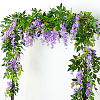 2 Pcs Purple Artificial Wisteria Fake Flowers Garland Hanging Ivy Vine for Wedding Decorations 2M