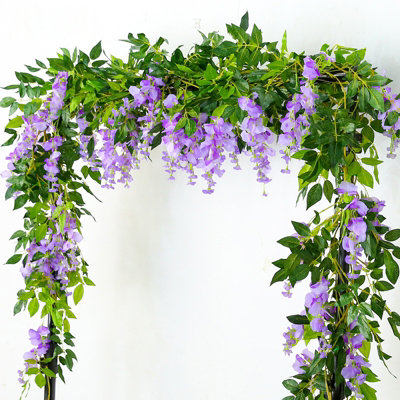 2 Pcs Purple Artificial Wisteria Fake Flowers Garland Hanging Ivy Vine for Wedding Decorations 2M