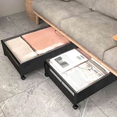 2 Pcs Under Bed and Sofa Storage Box with Transparent Dust Cover and Wheels