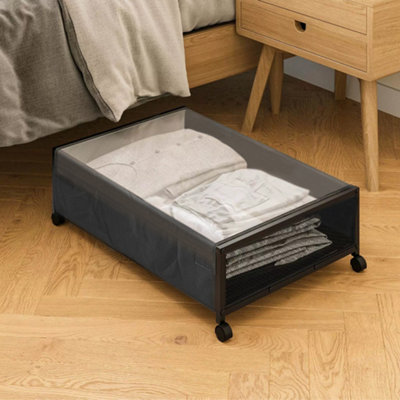 2 Pcs Under Bed and Sofa Storage Box with Transparent Dust Cover and Wheels
