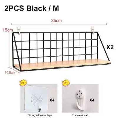 2 Pcs Wall Mounted Wood Shelf No Drill Hanging Storage Rack for Living ...