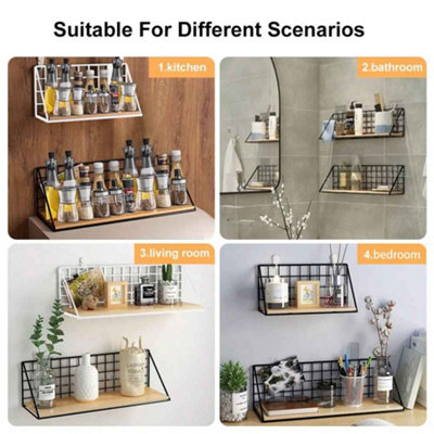 2 Pcs Wall Mounted Wood Shelf No Drill Hanging Storage Rack for Living ...