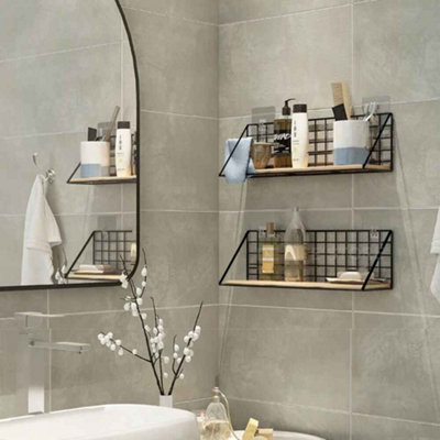 2 Pcs Wall Mounted Wood Shelf No Drill Hanging Storage Rack for Living ...