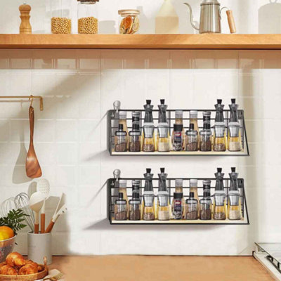 2 Pcs Wall Mounted Wood Shelf No Drill Hanging Storage Rack for Living ...