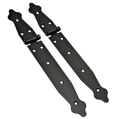 2 Pcs x 100+200 mm Backflap Hinge Black, Steel Back Flap Hinges, Weather Resistant, Rust Proof Powder Coating, Strap Hinges