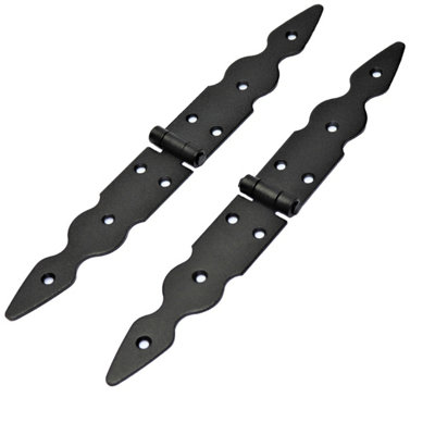 2 Pcs x 150+150 mm Backflap Hinge Black, Retro Steel Back Flap Hinges, Weather Resistant, Rust Proof Powder Coating, Strap Hinges