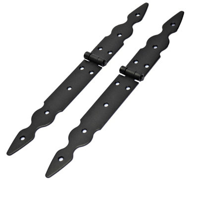 2 Pcs x 150+200 mm Backflap Hinge Black, Retro Steel Back Flap Hinges, Weather Resistant, Rust Proof Powder Coating, Strap Hinges