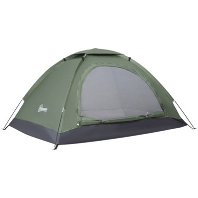 2 Person Camping Tent Camouflage Tent w/ Zipped Doors Handy Bag Dark Green