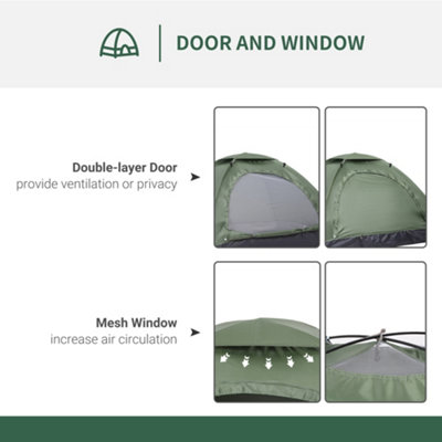 2 Person Camping Tent Camouflage Tent w/ Zipped Doors Handy Bag Dark Green