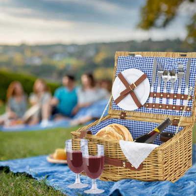 2 Person Hamper Basket Wicker Family Picnic Holder Food Utensils Set ...