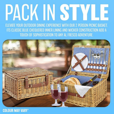 2 Person Hamper Basket Wicker Family Picnic Holder Food Utensils Set ...