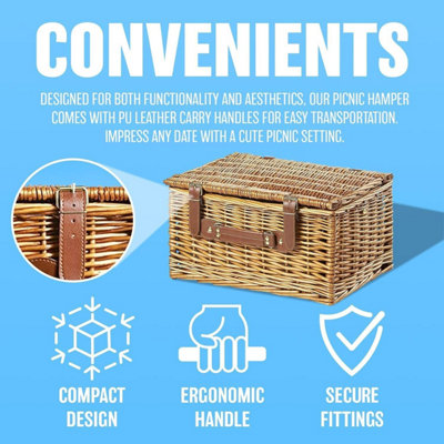 2 Person Hamper Basket Wicker Family Picnic Holder Food Utensils Set ...