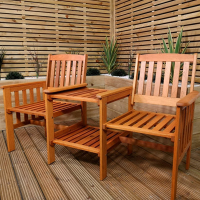 2 Person Wooden Garden Bench Love Seat Table Garden Furniture