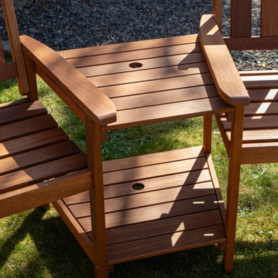 2 Person Wooden Garden Bench Love Seat & Table Garden Furniture - 5