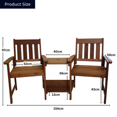 2 Person Wooden Garden Bench Love Seat & Table Garden Furniture - 7