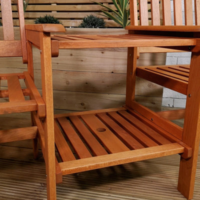 2 Person Wooden Garden Bench Love Seat & Table Garden Furniture - 9