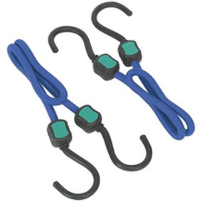 2 Piece 460mm Bungee Cord Set - Nylon Coated Steel Hooks - 1100mm Stretch