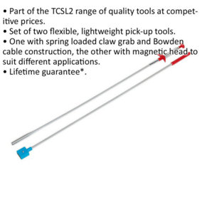 2 Piece 610mm Flexible Pick Up Tool Set - Spring Loaded Claw - Magnetic Head