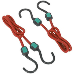 2 Piece 760mm Bungee Cord Set - Nylon Coated Steel Hooks - 1700mm Stretch