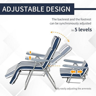 2 Piece Blue Folding Sun Loungers Set / Stylish Comfort for Outdoor Relaxation - 5