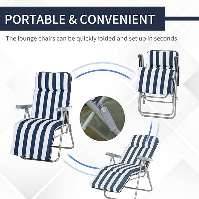 2 Piece Blue Folding Sun Loungers Set / Stylish Comfort for Outdoor Relaxation - 6