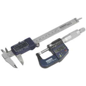 2 Piece Digital Measuring Set - Micrometer & Calipers - LCD Read-Out Displays