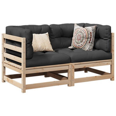 2 Piece Garden Sofa Set Solid Wood Pine - Cushion Not Included