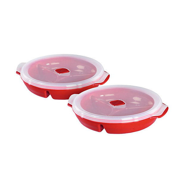 2 Piece Microwave Plate Set with Vented Lids, Reusable Food Divided Storage  Containers, Freezer and Dishwasher Safe