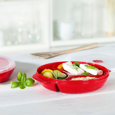 2 Piece Microwave Plate Set with Vented Lids, Reusable Food Divided Storage  Containers, Freezer and Dishwasher Safe