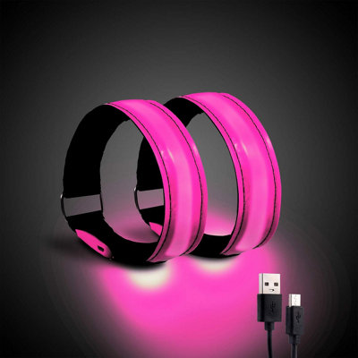 2 Piece Pink LED Reflective Armband Set for Running and Outdoor Safety