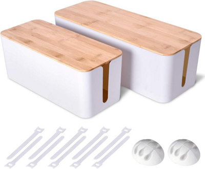 2 piece set of large cable management boxes wooden style wire organiser ...