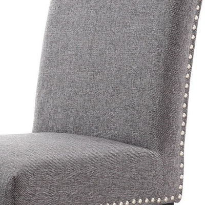 2 Piece Set Of Steel Grey Studded Linen Dining Chairs With Black