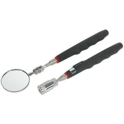 2 Piece Telescopic Magnetic LED Pick Up & 50mm Mirror Set - 3.6kg Capacity
