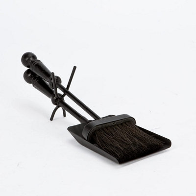2 Pieces Premium Hearth Fireplace Indoor Outdoor Shovel & Brush Steel Finish Loop Design Handles Fireside Tidy Set Black FIRE99