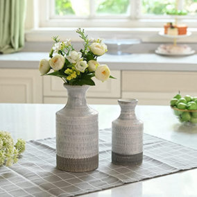 2 Pieces Vases Modern Grey White Ceramic Decorative Glazed Pottery Vases