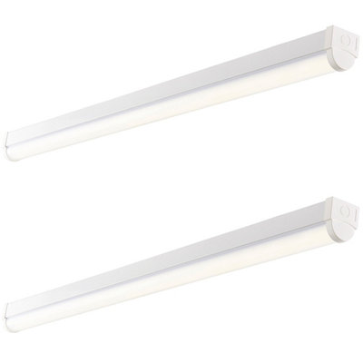 2 PK 4ft High Lumen Emergency Batten Light - 42.5W Cool White LED - Gloss White