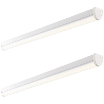 2 PK 6ft High Lumen Emergency Batten Light - 68.5W Cool White LED - Gloss White