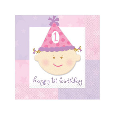 2 Ply 1st Birthday Napkins (Pack of 16) White/Pink/Purple (One Size)