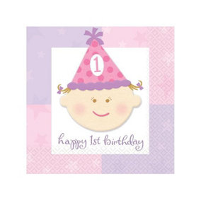 2 Ply 1st Birthday Napkins (Pack of 16) White/Pink/Purple (One Size)