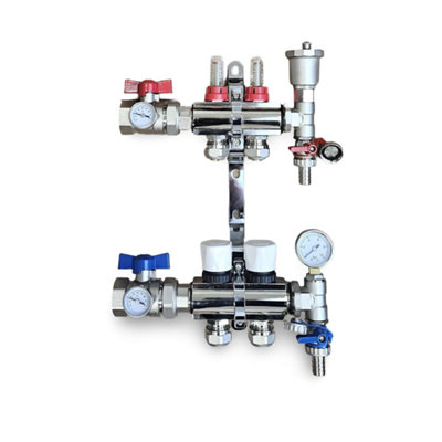 2 Port Underfloor Heating Manifold with Pipe Connections 12mm x 1.6 x 3 ...