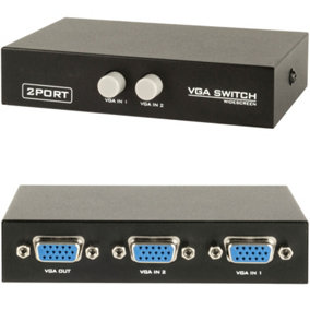 2 Port Way VGA Manual Switch Box 2 Input 1 Output PC Monitor Selector Hub SVGA