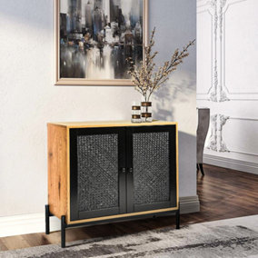 2 Rattan Door Sideboard Buffet Cabinet Kitchen Storage Cabinet Console Table Bar Cabinet for Hallway 76cm H