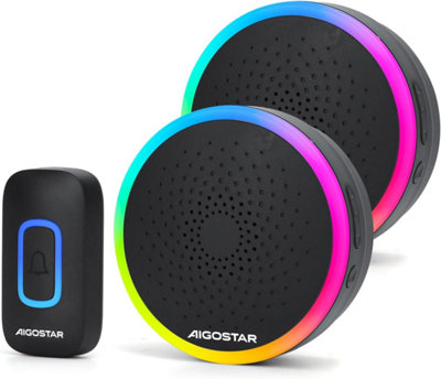 2 Receivers Wireless Doorbell with RGB Light Indicator