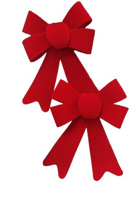 2 Red Velvet Christmas Bows Decorative Tree Wreath Gift Bow Soft Plush Bows 20cm