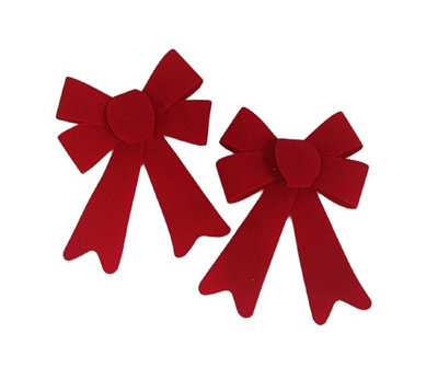 2 Red Velvet Christmas Bows Decorative Tree Wreath Gift Bow Soft Plush Bows 20cm