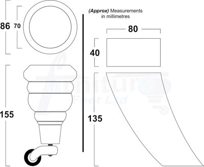 2 Replacement Wood Furniture Legs With Castors & 2 Curved Feet 155mm Chair Sofa Stool M8