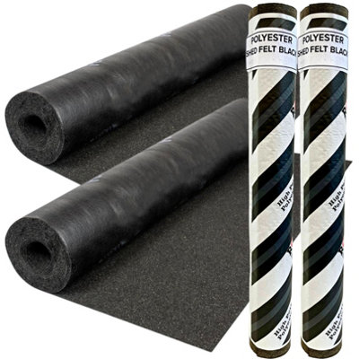 2 Rolls Heavy-Duty Black Polyester Shed Roofing Felt (5m x 1m) - With 13mm Pack of 50 Galvanized Nails - 25-Year Life Expectancy