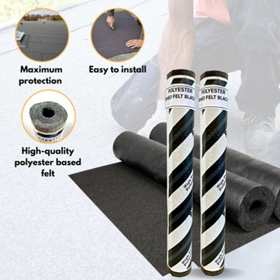 2 Rolls Heavy-Duty Black Polyester Shed Roofing Felt (5m x 1m) - With 13mm Pack of 50 Galvanized Nails - 25-Year Life Expectancy